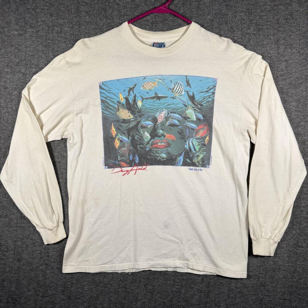 Vintage Hanes Shirt Mens Large Some Like It Wet Long Sleeve Ocean Graphic 1992